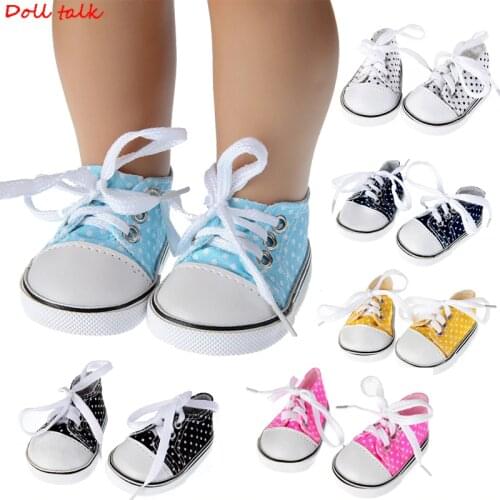 Doll Shoes For 43 cm Baby Doll Spotted Lace 7cm Canvas Denim Sneakers Shoes For American Doll Fit Russian handmade Doll Toy