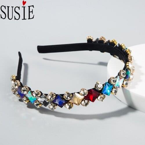 LOVE SUSIE Women Hairband Crystal Baroque Style Party Wedding Bridal Hair Accessories Rhinestone Full Drill Headband Thin Brim