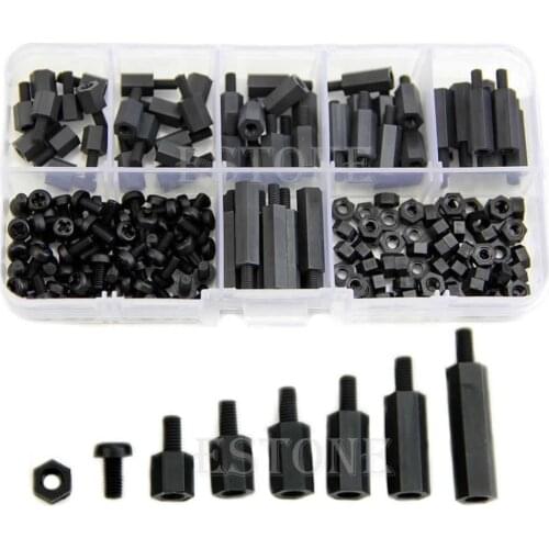 M3 Nylon Black Hex M-F Spacers/ Screws/ Nuts Assorted Kit, Standoff