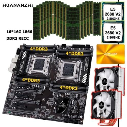 HUANANZHI X79-16D dual X79 motherboard with VGA port 960G SATA SSD dual Xeon CPU E5 2680 V2 CPU cooler RAM 128G(16*8G) 1866 RECC