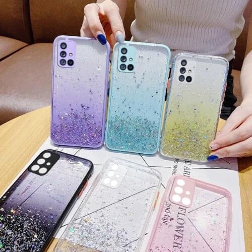 For Samsung Galaxy M51 Case Glitter Gradient Rainbow Sequins Soft Back Cover For Galaxy M31 Phone Cases