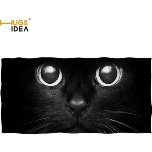 HUGSIDEA Black Cat Print Soft Bath Towel Large Pool Blaket Cute Cat In the Dark Multipurpose Towel Beach/Gym Dry Hand/Hair Towel