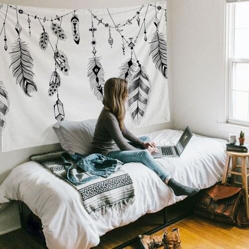 Boho Leaf Tassel Pattern Printed Tapestry Wall Hanging Ethnic Dreamcatcher Polyester Fabric Tapestry Decor Dorm Background 73*95