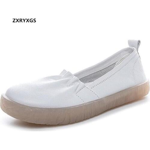 2021 New Top Soft Cowhide Spring Leather Shoes Flat Soft Sole Comfortable Breathable Shoes Sandals Womans Flats Casual Shoes