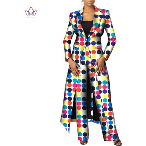 New Customize BintaRealWax African Clothes for Women Long Sleeve Coat and Pant African Women Print Wax Suits Work Party WY8466