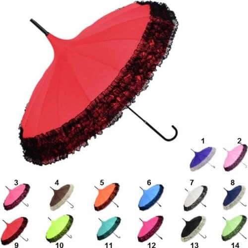 New Elegant Semi-automatic Lace Golf Umbrella Fancy Sunny and Rainy Pagoda Umbrellas 14 Colors Available