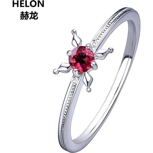 Solid 14k White Gold Natural Ruby Dianonds Ring Engagement Wedding Women Ring Unique Cut Romantic Fine Jewelry Party Gift