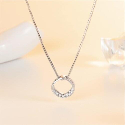 True 925 Sterling Silver Necklace For Women Jewelry Bright Zircon Round Pendant Necklace Female Clavicle Accessories Lady Choker