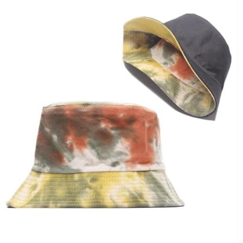 Panama Summer Casual Bucket Hat Colorful Starry Tie Dye Fisherman Hat Cotton Reversible Bob Bucket Cap For Men Women