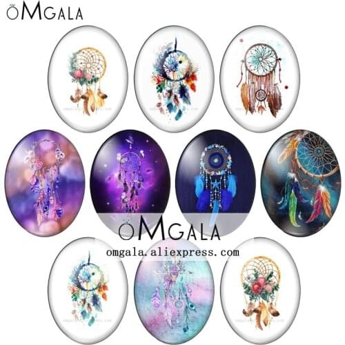 Colorful Dream Catcher Feather 10pcs 13x18mm/18x25mm/30x40mm Oval photo glass cabochon demo flat back Making findings