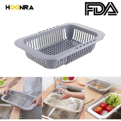 HOONRA Plastic Retractable Washing Basket Square Folding Colander Washing Drain Basket Fruit Vegetable Drying Basket Kitchen