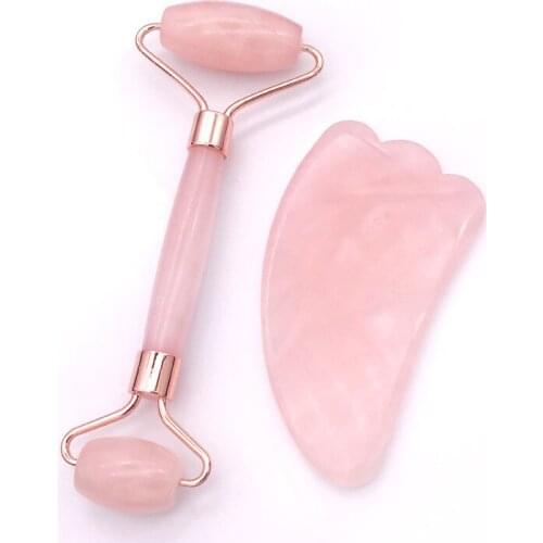 Natural Jade Roller & Guasha Kit Beauty Massager for Face Double Heads Massage Roller Facial Lifting Body Slimming Massager