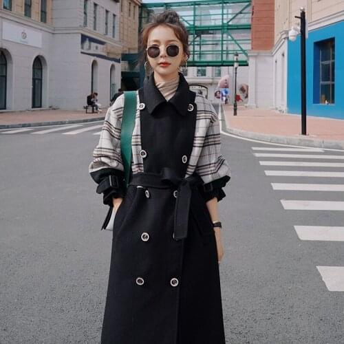 Woolen coat mid-length new Korean style loose British style sub-splicing temperament woolen coat