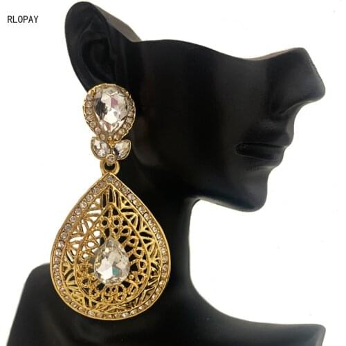 RLOPAY Vintage Earrings Ethnic Tribal Antique Gold Water Drop Earrings for Women 2021 Big Rhinestone Drop Earrings