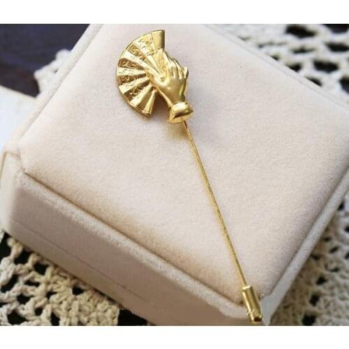 Vintage Hand Fan Brooch Suit Pin Buckle Antique Brass Collar Corsage Shirt Badge Gift For Friend