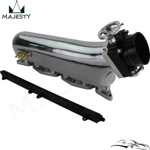 Intake Manifold+Fuel Rail +90mm Reverse Throttle Body Fit For Toyota 1JZ-GTE Black