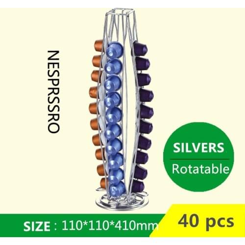 Rotatable 40 Cups Nespresso Capsule Storage Rack Rotary Coffee Pod Holder Tower Stand Iron Coffee Pods Shelves Stainless Steel