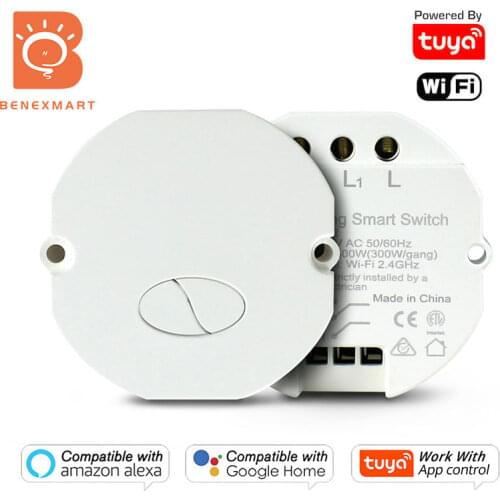 Benexmart Tuya WiFi Inline Smart Switch with Neutral Comfit to Voltage of 110~240V Work with Alexa Google Home Voice Control