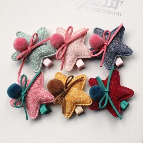 60pcs/lot Soft Felt Big Size Stars Kids Hair Clip with Bow Wool Roll Girls Hairpins Bowknot Solid Color Hair Grip Cheap Barrette