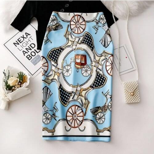 2020 summer bag hip skirt large size print skirt high waist commuter knee skirt Casual A-Line skirt Pencil skirt