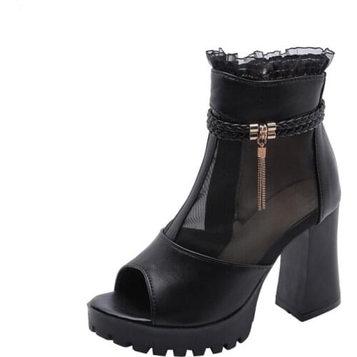 Big Size 9 10 11 12 ladies summer platform sandals women shoes woman Lace mesh fish mouth waterproof table