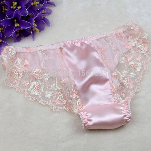 Quality Pure silk Solid Panties Women 100% Mulberry Silk Sexy Lace Briefs M/L/XL FREE SHIPPING