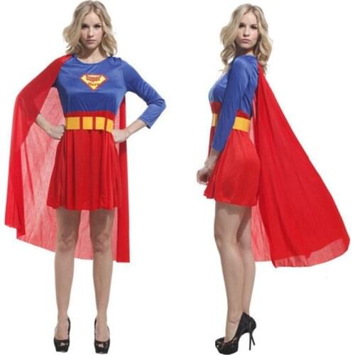 Superhero Women Supergirl Costume Adult with cloak Halloween clothing Classic party performance clothes