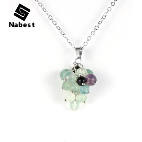 Women Natural Stone Fluorite Amethysts Grapes Bunch Pendant Necklace Tiger Eye Turquoises Beads Stand Clavicle Chain Jewelry