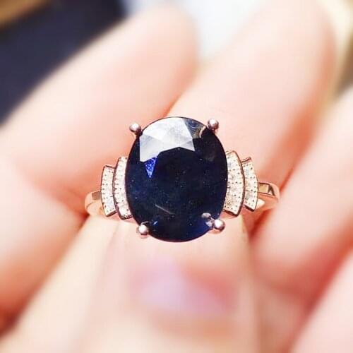 Natural real black sapphire ring 925 sterling silver 9*11mm 3.8ct gemstone Per jewelry Fine jewelry Women rings X215922