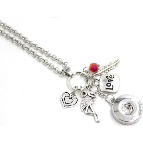 1PC 18mm Snaps Button Jewelry Flamingo Necklace Love Pendant Necklace Snap Necklaces Valentine Gifts