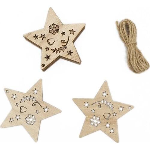 10pcs Wooden Star Unfinished Wood Christmas Ornaments DIY Cutouts for Christmas Tree Hanging Embellishments Home Decor