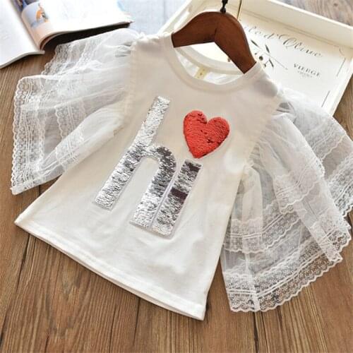 2021 Girls T-Shirt Boys Tee Tops Kids O Neck Lace Patchwork Short Sleeve Cartoon Printing Clothes Children Birthday Party Wear
