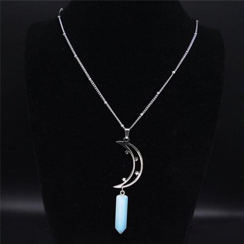 2021 Moon Star Stainless Steel Hexagonal Bullet Reiki Point Chakra Moonstone Stone Necklaces Women Jewelry gargantilla N1125S04