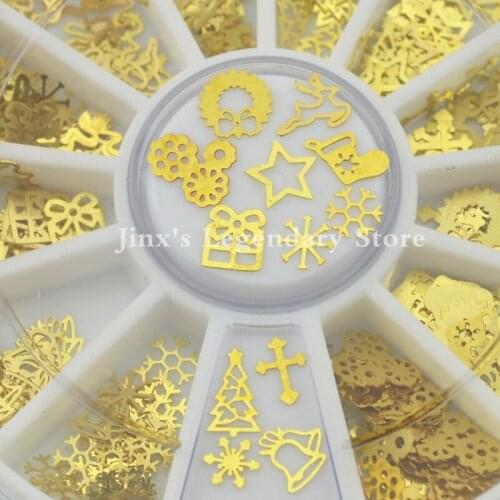 300PCS 3d Gold Metal Nail Art Sticker Decoration Wheel Christmas Mixed Designs DIY Manicure Nail Accessories tools