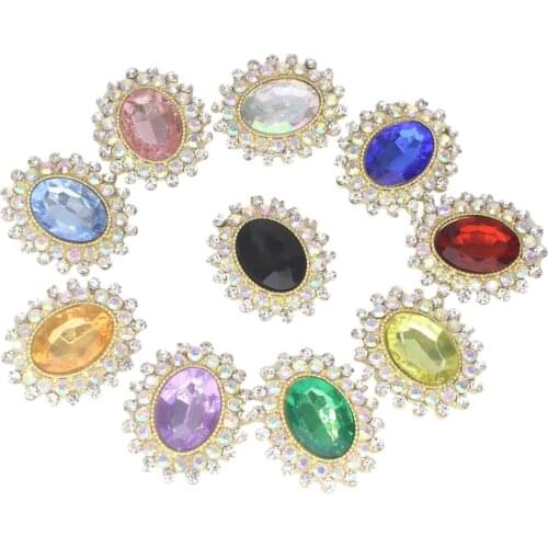 31mm Oval Acrylic Diamond Rhinestone Buttons for Craft DIY Metal Crystal Stone Handicrafts Home Upholstery 10pieces