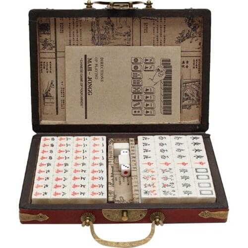 448D Light Portable Vintage Traditional Chinese Mini Mahjong Set with Box,Including 2 Mahjong Without Printing,2 Blank