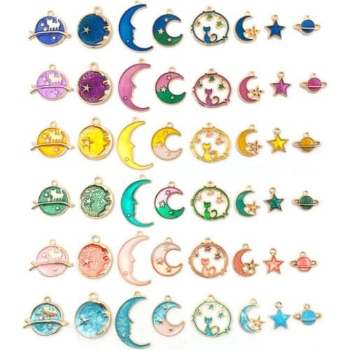 48pcs/16pcs/pack Star Moon sky Universe Enamel Metal Charms for Earring Bracelet DIY Jewelry Making