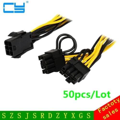 50pcs/Lot Molex 6-pin PCI Express to 2 x PCIe 8 (6+2) pin Motherboard Graphics Video Card PCI-e GPU VGA Splitter Hub Power Cable
