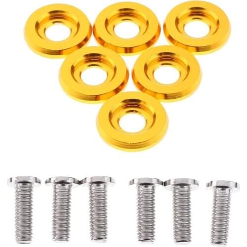 6x Aluminium Alloy Cup Head Engine Bay Fender Bumper Washer Bolt Kit - Gold