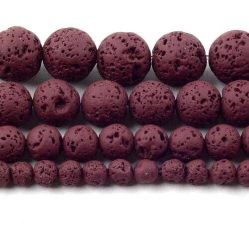 Natural Wine Red Volcanic Rock Lava Rubber Stone Beads For Jewelry Making Beads Round Loose Spacer 4/6/8/10mm Bracelet Handmade