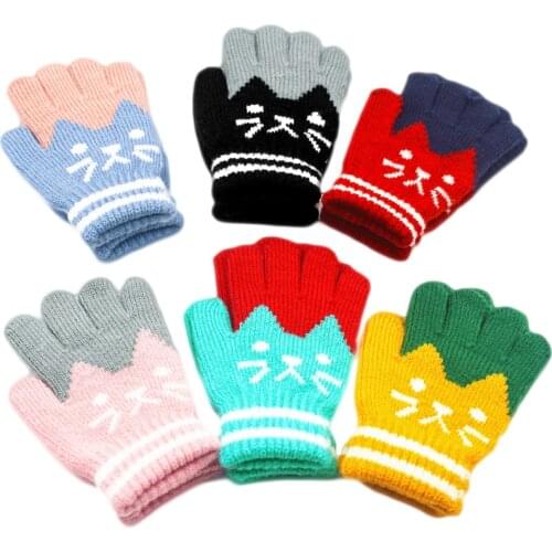 Maikun Childrens Cartoon Gloves Winter Warm Kitten Fashion Cute Pupils Cashmere Knitted Gloves