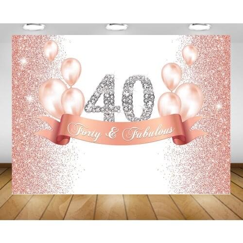 Happy Birthday Party Backdrop for Adult Woman Rose Gold 30th 40th 50th Fabulous Birthday Photo Background Balloon Glitter Custom