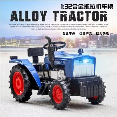 1: 32 Simulation Farm Special Tractor Sound And Light Open Door Childrens Toy Alloy Car Model Boys Birthday Gift Blue