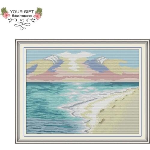 Joy Sunday FA017 Beach 14CT 11CT Counted and Stamped Beach Home Decoration Needlework Joy Sunday Cross Stitch Kits