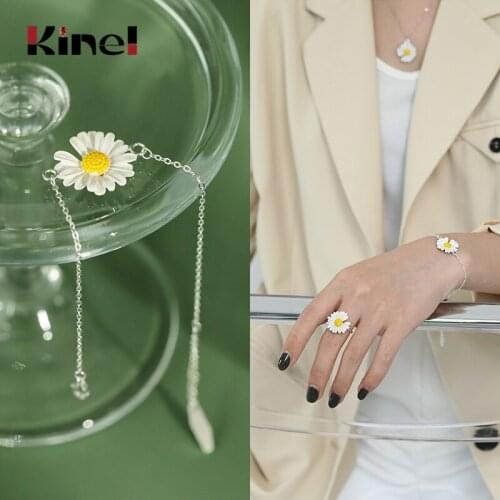 Kinel Real 925 Sterling Silver Natural Original Handmade Woman Jewelry Flower Adjustable Bracelet Ladies 925 Silver Bijoux