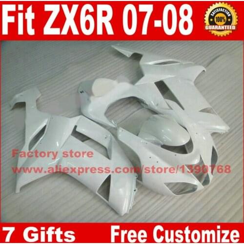 Motorcycle fairing kit for Kawasaki 07 08 ZX6R fairings ZX-6R 2007 2008 Ninja 636 all white motobike set BS35