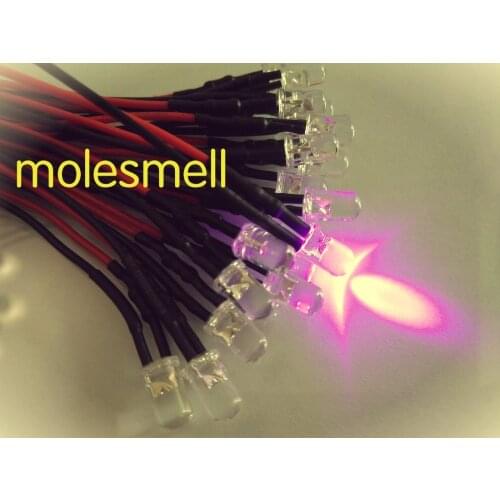 25pcs 5mm 12v Pink prewired Water clear round LED Lamp Light Set 20cm Pre-Wired 5mm 12V DC