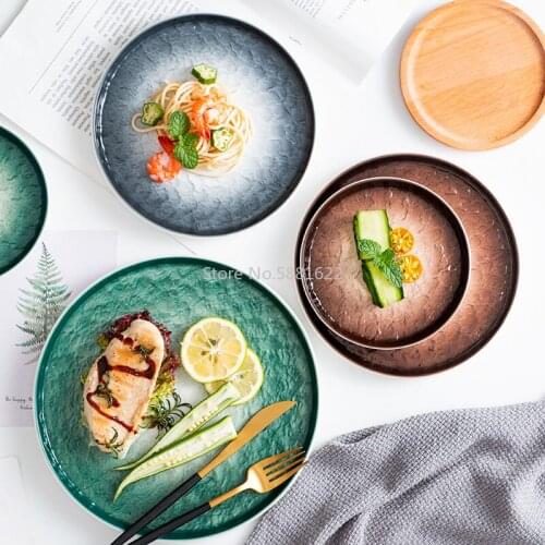 Creative Color Stone Grain Western Plate Ceramic Disc Household Steak Pasta Tray Tableware
