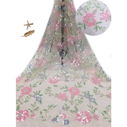 Lace Fabric Sewing DIY Design Evening Party Wedding Dress Sequins Beads Tube Tulle Embroidery Craft Trimming 5 Yards Wholesale