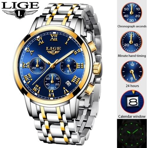 LIGE New Watches Men Luxury Brand Chronograph Men Sports Watches Waterproof All Steel Quartz Mens Watch Relogio Masculino+Box